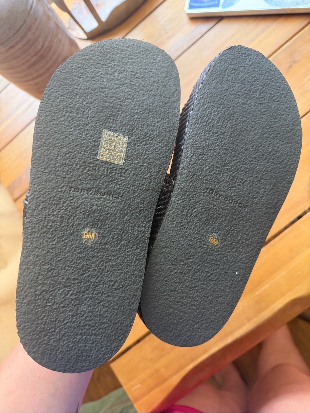 Like New Tory Burch Black Raffia Platform Sandals with Logo Detail Size 9 - Picture 6 of 6